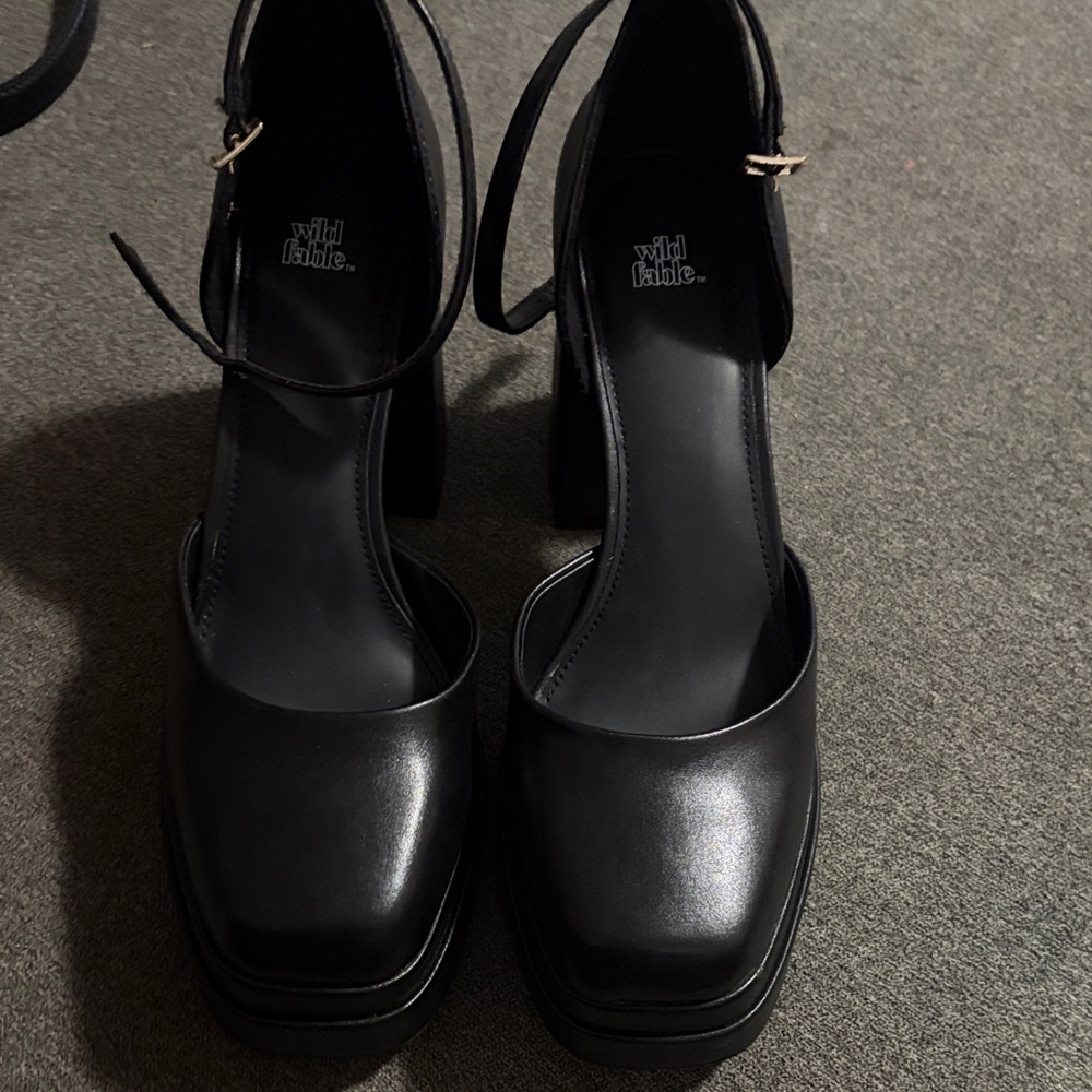 wild fable Black Chunky Platform Ankle-Strap Heels - Picture 2 of 6